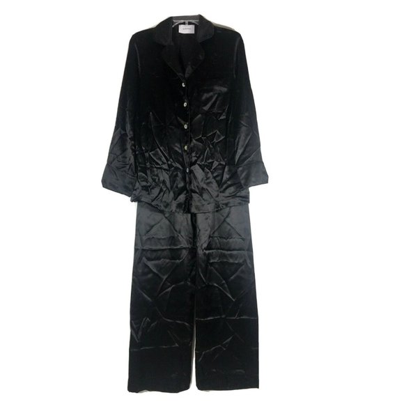 Sleeper Womens Silk Satin Pajama Set Top And Pants XS Black